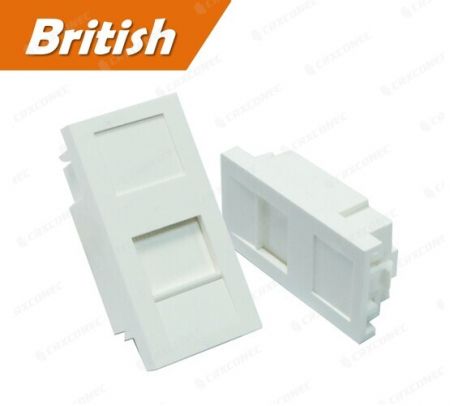 ماژول دیواری کیستون RJ45 با درپوش بریتانیایی 1 پورت در رنگ سفید - پلاک داده با نصب سریع